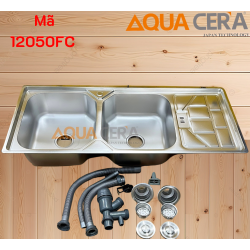 CHẬU RỬA CHÉN 2 HỘC INOX - CÓ BÀN CHỜ - VÒI LẠNH INOX LẠNH 12050FC