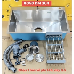 CHẬU RỬA CHÉN 1 HỘC PHI XẢ 140mm  + VÒI INOX NÓNG LẠNH 80 x 50 cm