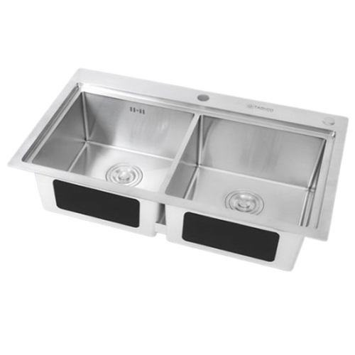 CHẬU RỬA CHÉN 2 HỘC INOX 304 + VÒI RỬA CHÉN NÓNG LẠNH - 100x50cm 