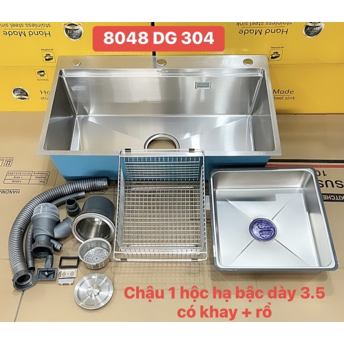 CHẬU RỬA CHÉN 1 HỘC HẠ BẬC + VÒI INOX NÓNG LẠNH 80 x 48 cm