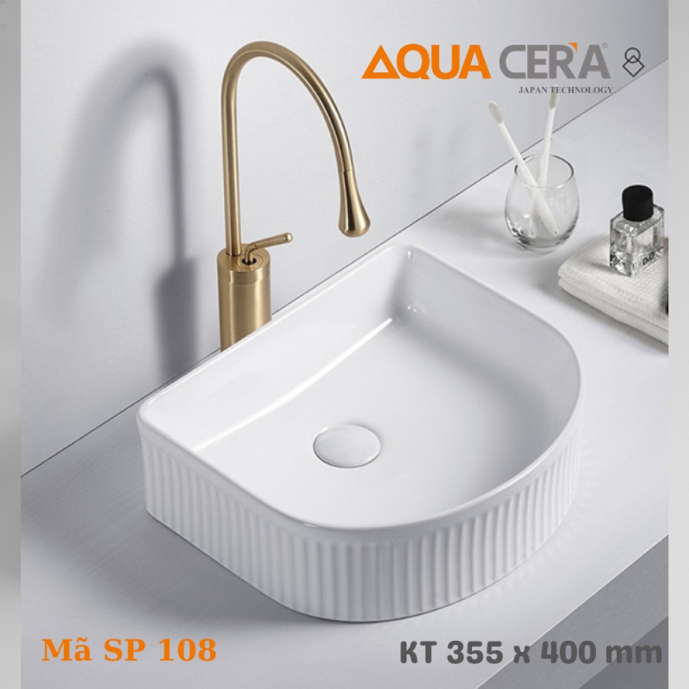 LAVABO BÁN NGUYỆT VUÔNG TRẮNG ĐẶT BÀN - 108