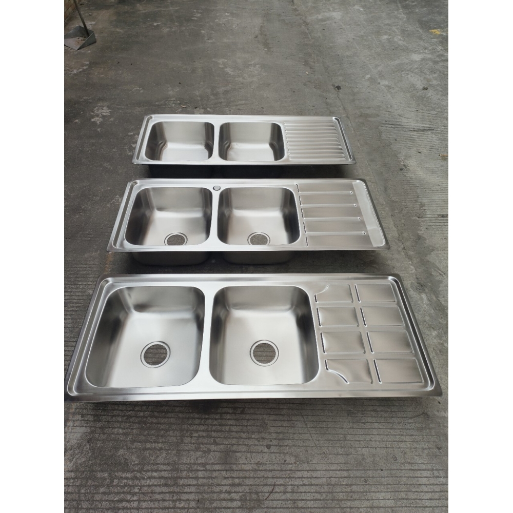 CHẬU RỬA CHÉN 2 HỘC INOX 304 DẬP CÓ HỘC RÁC 120 x 50 cm
