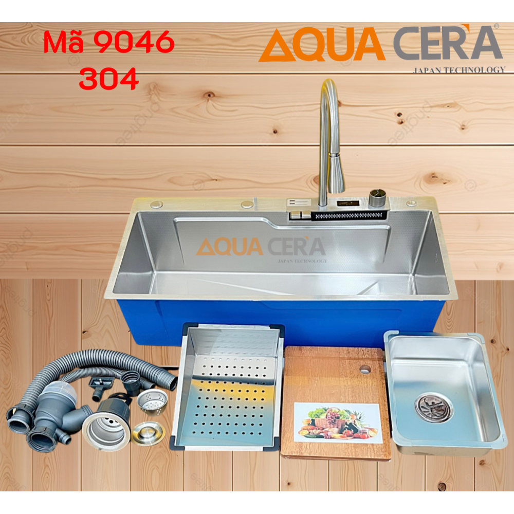 CHẬU CHÉN 1 HỘC VÒI RÚT HIỂN THỊ NHIỆT ĐỘ 3 CHỨC NĂNG- 9046