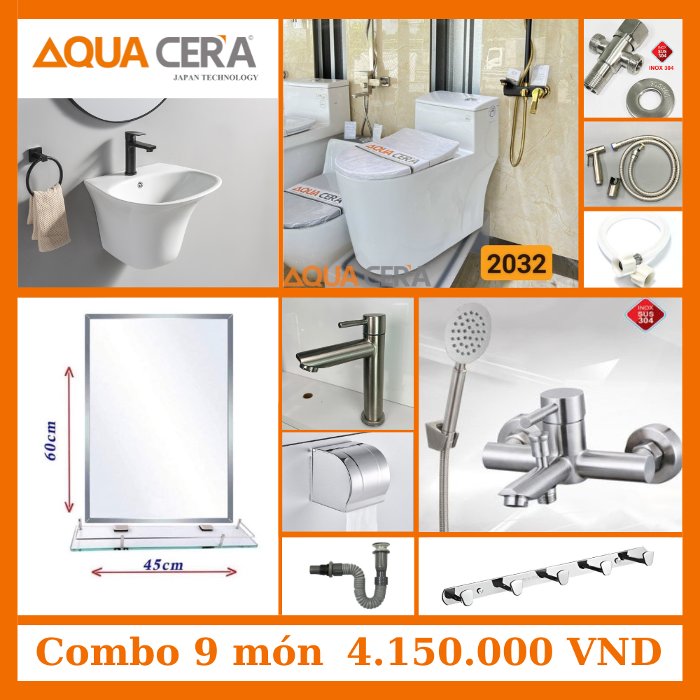 COMBO CẦU XÁM SEN TẮM NÓNG LẠNH ĐẦY ĐỦ PHỤ KIỆN - 4150K