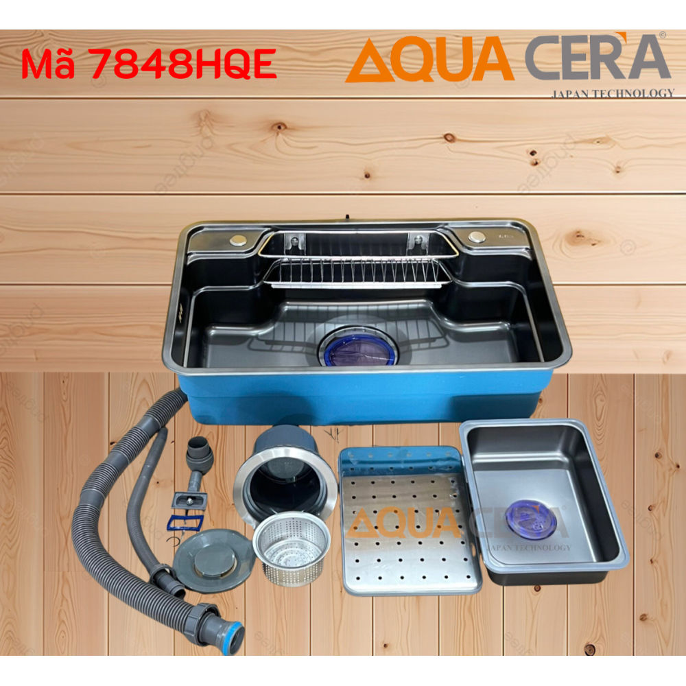 Chậu rủa chén bán nguyệt - Nano đen đầy đủ phụ kiện + Vòi rửa chén Lạnh