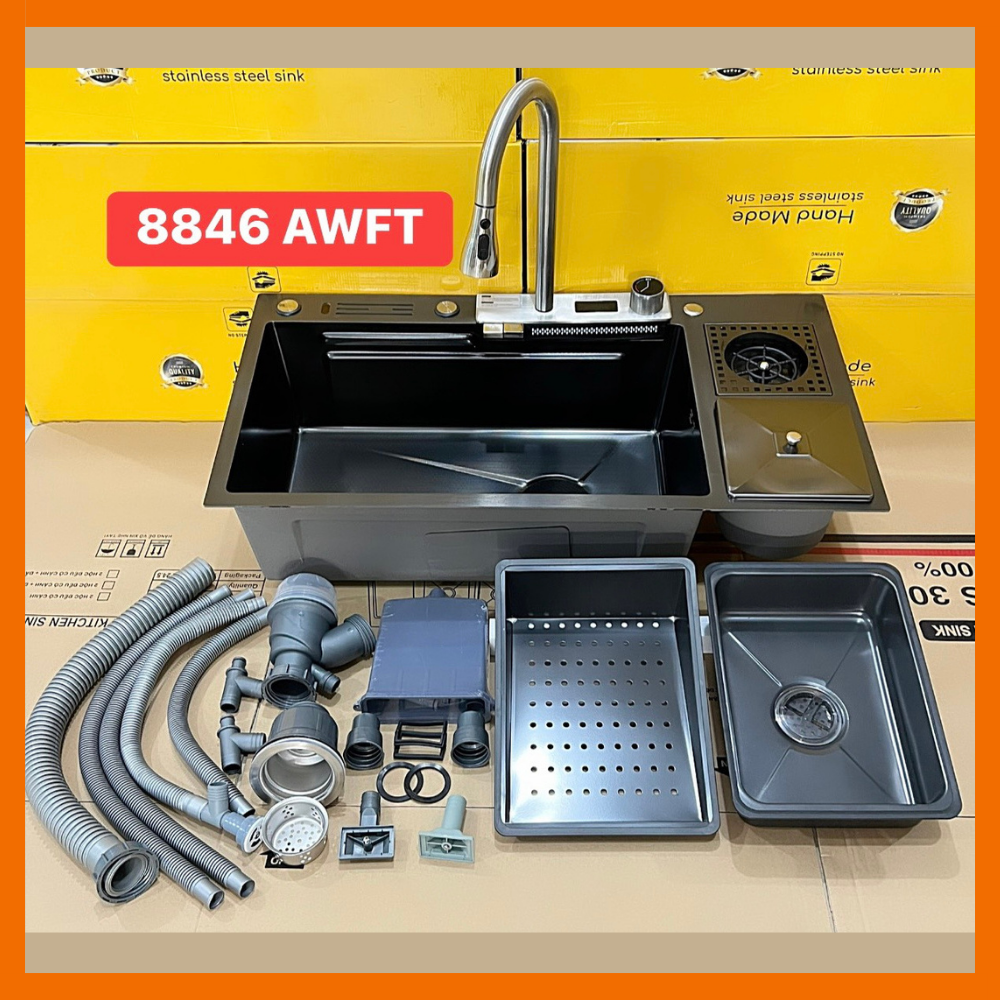 CHẬU RỬA CHÉN 3 CHỨC NĂNG - VÒI RÚT NÓNG LẠNH HIỂN THỊ NHIỆT ĐỘ  - 8846AWFT