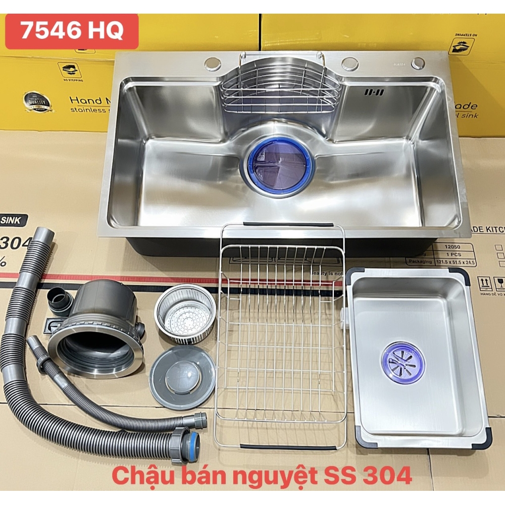 CHẬU RỬA CHÉN 1 HỘC INOX 304 BÁN NGUYỆT