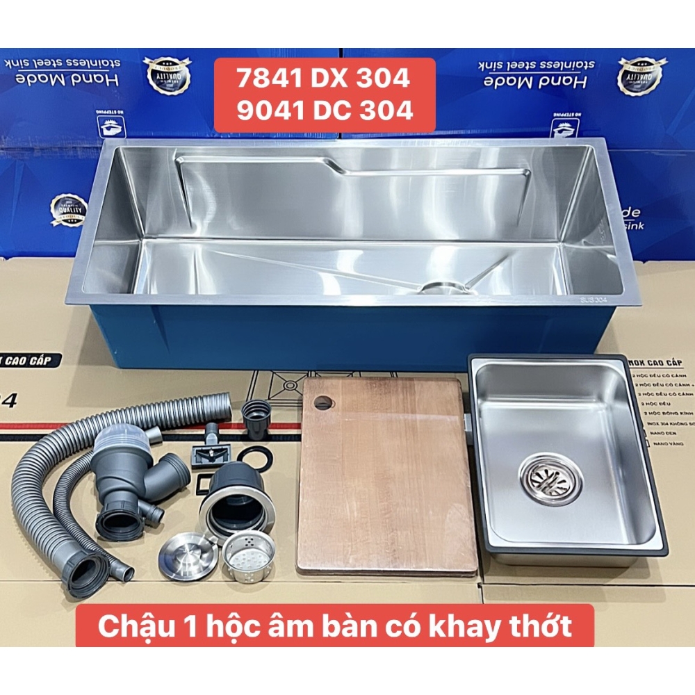 CHẬU RỬA CHÉN 1 HỘC ÂM BÀN KÈM VÒI INOX NÓNG LẠNH