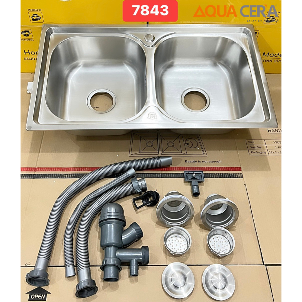 Chậu rửa chén dập 2 hộc inox 304 trơn