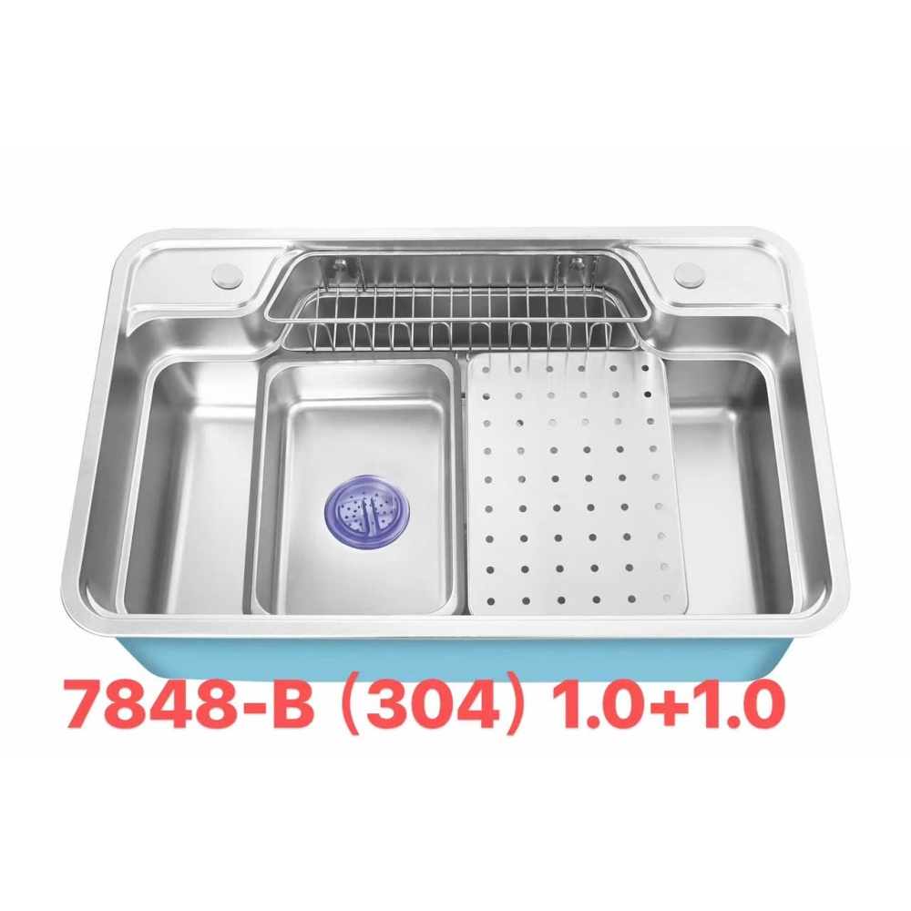 CHẬU RỬA CHÉN 1 HỐC INOX 304 ĐẦY ĐỦ PHỤ KIỆN - 78 x 48 cm