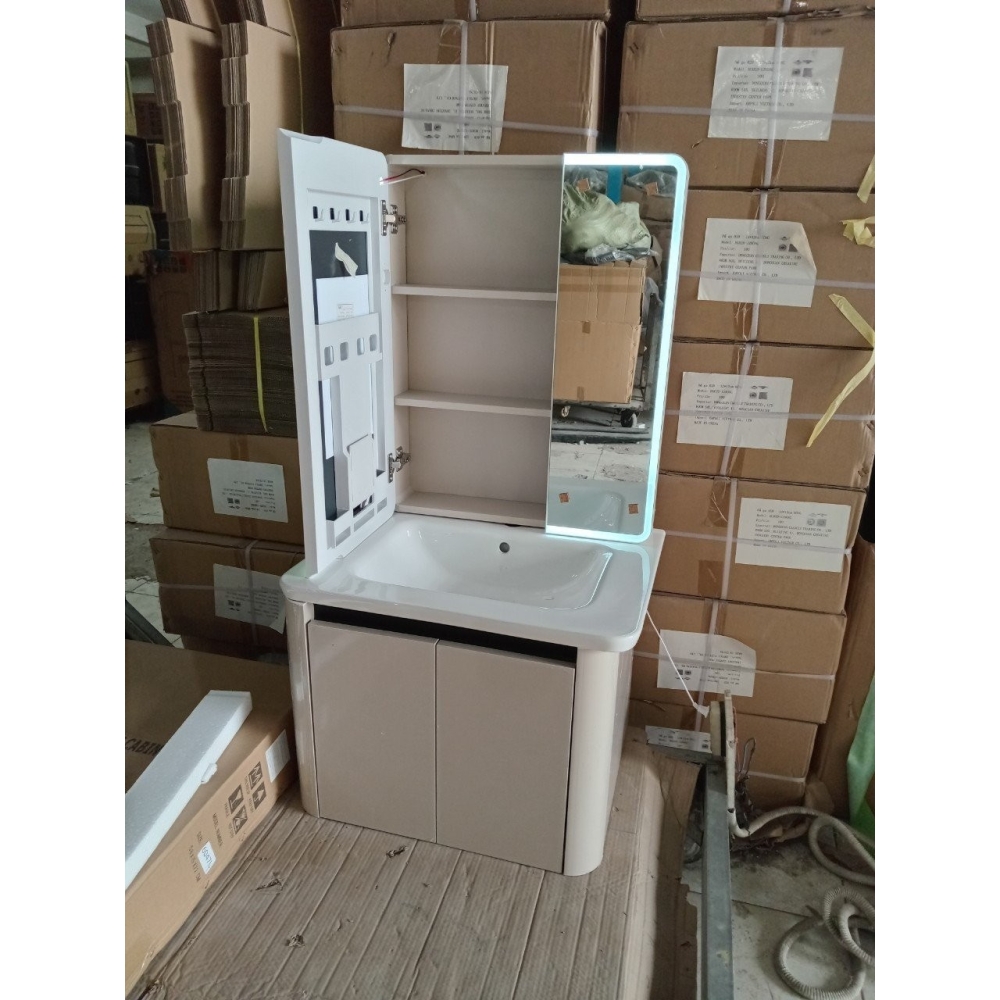 BỘ TỦ GƯƠNG LAVABO TRẮNG GƯƠNG LED - TỦ NHÔM TỔ ONG