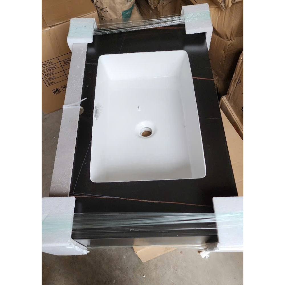 Bộ Bàn Đá Lavabo Âm Tràn Viền Bàn Đôi Kèm Gương Led Màu Đen Bóng